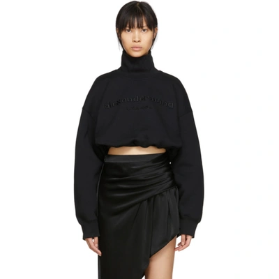 Alexander Wang Cropped Mock Neck Sweatshirt With Embroidery In 001 Black ModeSens