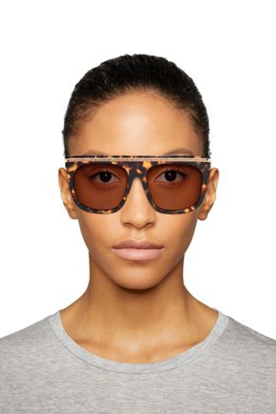 Stella Mccartney Chain-embellished Square-style Tortoiseshell Acetate Sunglasses In Brown