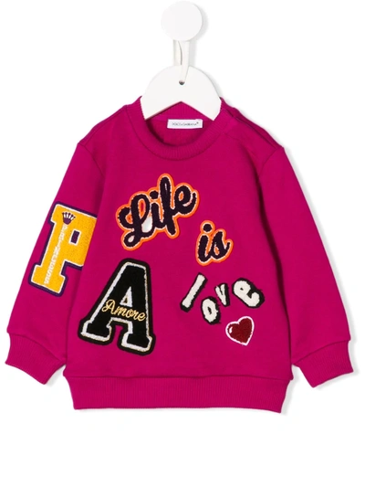 Dolce & Gabbana Babies' Patch Embellished Sweatshirt In Pink