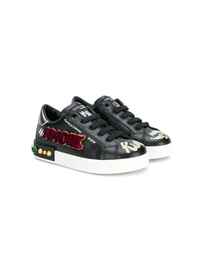 Dolce & Gabbana Kids' Amore Embellished Trainers In Black