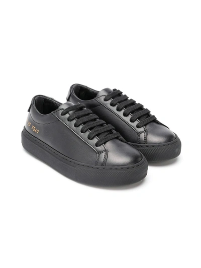 Common Projects Kids' Leather Lace-up Sneakers In Black