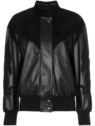 Montana Embroidered Panelled Leather Bomber Jacket In Black