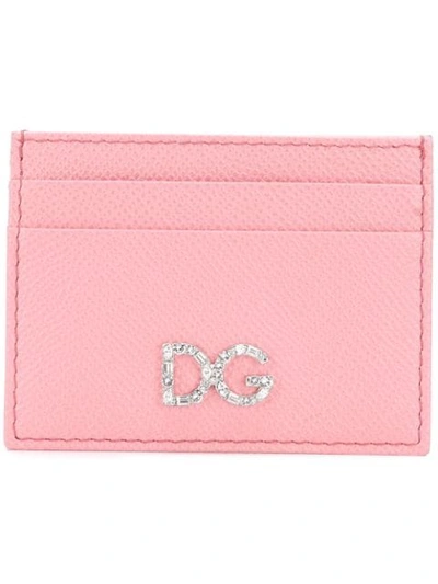 Dolce & Gabbana Leather Cardholder With Crystal Dg In Pink