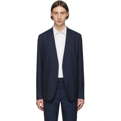 Maison Margiela Knitted-sleeve Collarless Blazer In Blue