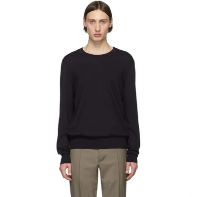 Maison Margiela Navy Leather Elbow Patch Sweater In 511 Navy