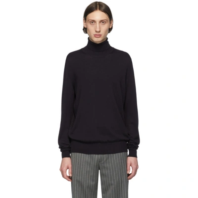 Maison Margiela Navy Leather Elbow Patch Turtleneck In 511 Navy