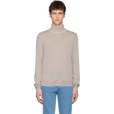 Maison Margiela White And Brown Wool Striped Turtleneck In 101foffwhtw