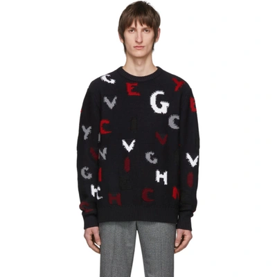 Givenchy Logo-letter Intarsia Wool Sweater In Blue