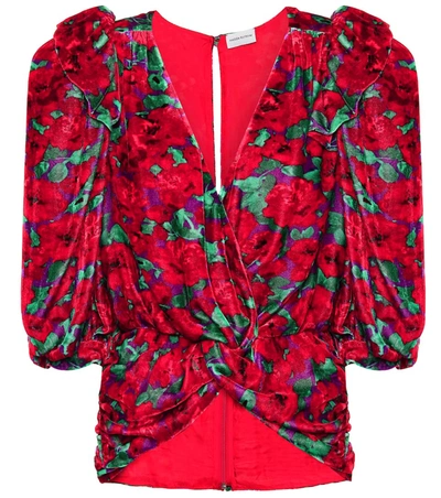 Magda Butrym Toledo Floral Velvet Blouse In Red