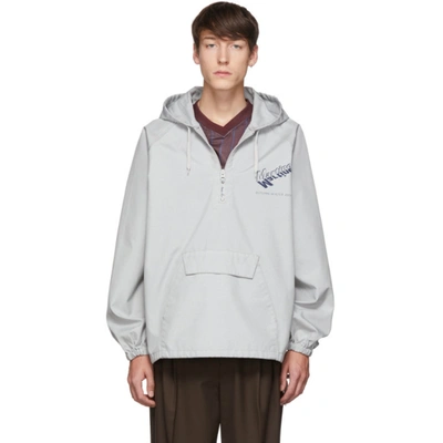 Martine Rose Logo-print Hooded Twill Windbreaker In Grey