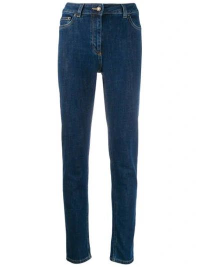 Moschino Teddy Embroidered Skinny Jeans In Blue