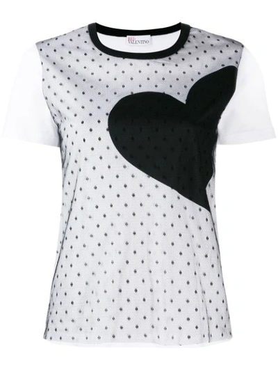 Red Valentino Plumetis T-shirt With Heart In White,black