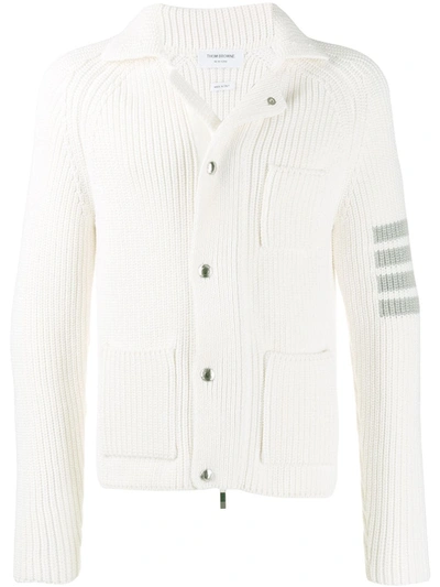 Thom Browne 4-bar Stripe White Cardigan Stitch Zip-up Jacket