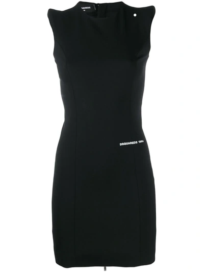 Dsquared2 Padded Shoulder Sleeveless Logo Dress In Black
