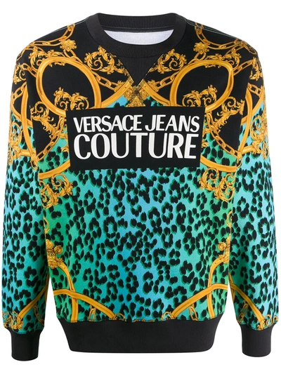 Versace Jeans Couture Leopard Chain Logo Print Sweatshirt In Multicolour