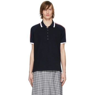 Thom Browne 4-bar Stripe Raglan-sleeve Polo Shirt In Blue