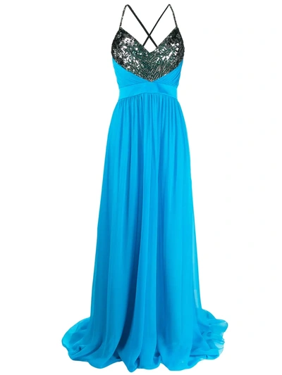 Pucci Sequinned Neckline Long Dress In Blue