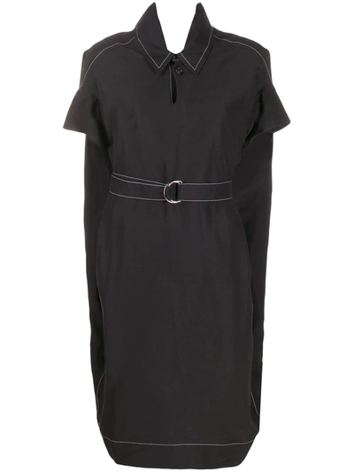 Marni Contrast Stitch Belted Shirt Dress In Black