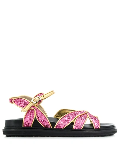Marni Fussbett Petal-shaped Glitter Sandals In Pink