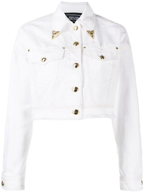 Versace Jeans Couture Cropped Denim Jacket In White | ModeSens