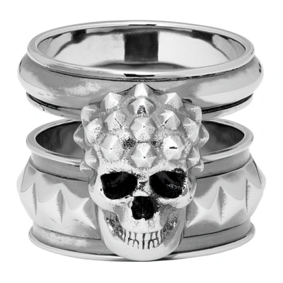 Alexander Mcqueen Silver Tone Skull Face Stud Ring In 0446 Silver