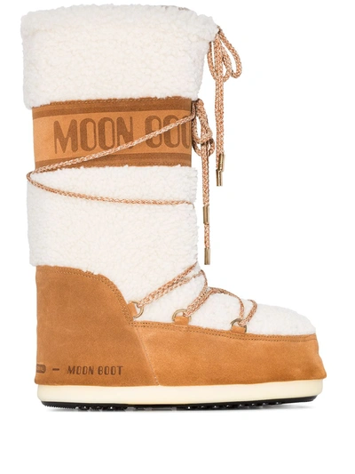 Moon Boot White And Brown Shearling Snow Boots