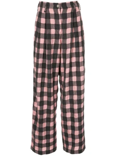Dawei Wide Checked Trousers In Pink