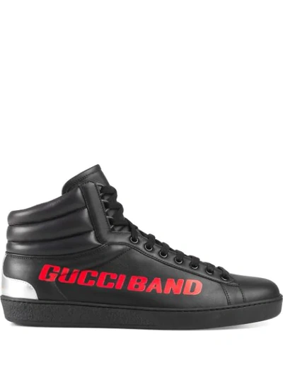 Gucci Black Ace High Top Leather Sneakers