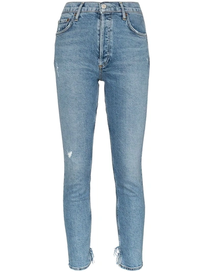Agolde Cropped Distressed Jeans In Blue