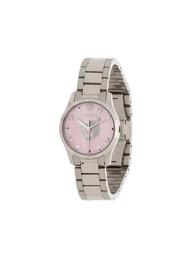 Gucci Silver Tone G-timeless Stainless Steel Watch In Silber