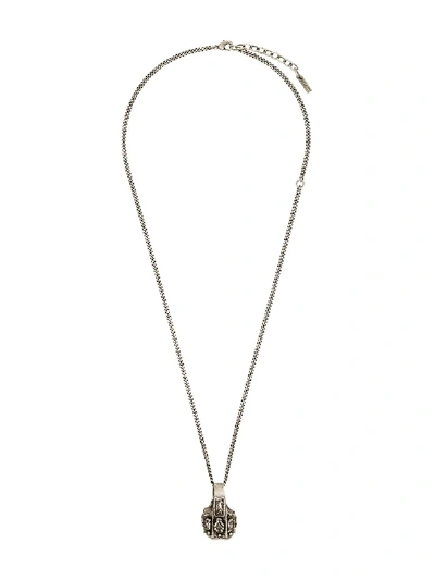 Saint Laurent Turquoise Ring Pendant Necklace In Silver