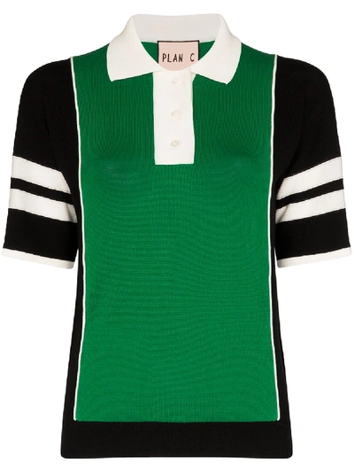 Plan C Striped Sleeve Polo Top In Green