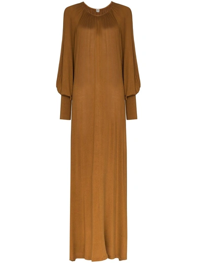Totême Anville Bell Sleeve Maxi Dress In Brown
