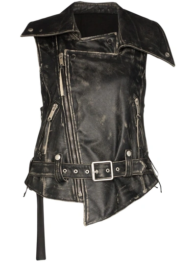 Ben Taverniti Unravel Project Distressed Leather Biker Gilet In Black