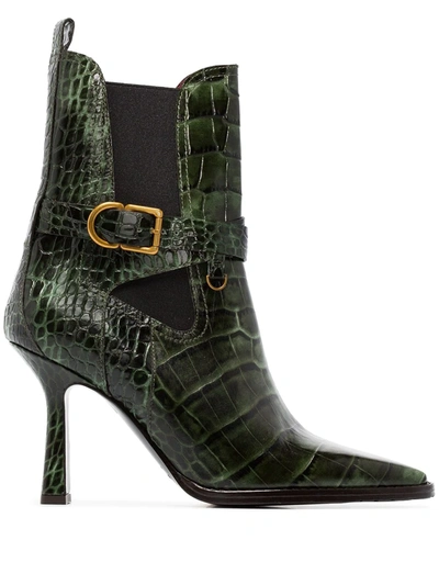 Sies Marjan Green Naomy 90 Mock Croc Leather Boots In Black