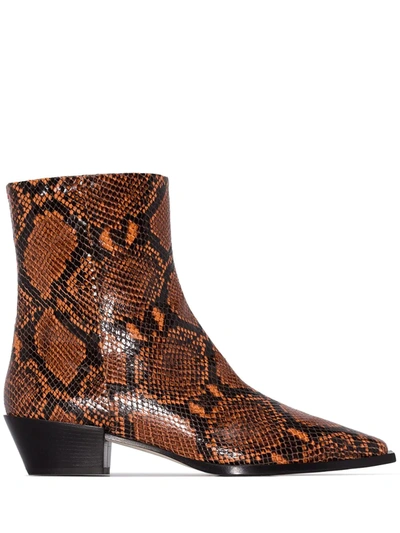 Aeyde Ruby 40mm Snake-print Leather Ankle Boots In Brown