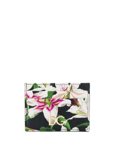 Dolce & Gabbana Lily Print Cardholder In Black
