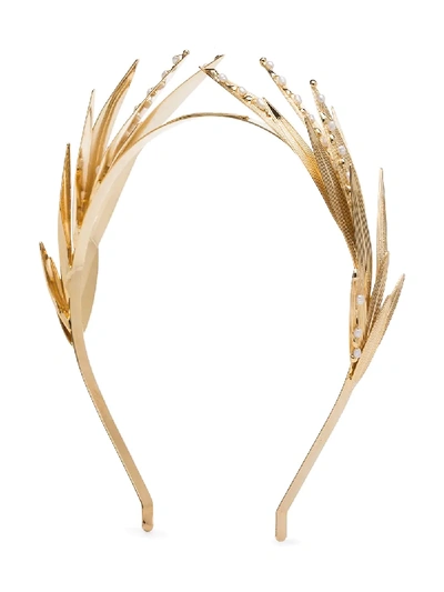 Rosantica Apache Leaf Pearl Embellished Headband In Gold