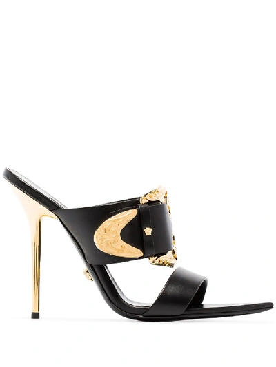 Versace Baroque 110mm Leather Mules In Black