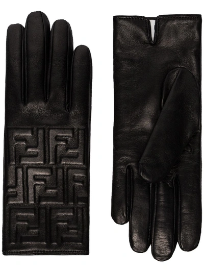 Fendi Ff Motif Embossed Gloves In Black