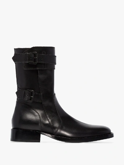 Ann Demeulemeester Black Buckled Leather Combat Boots