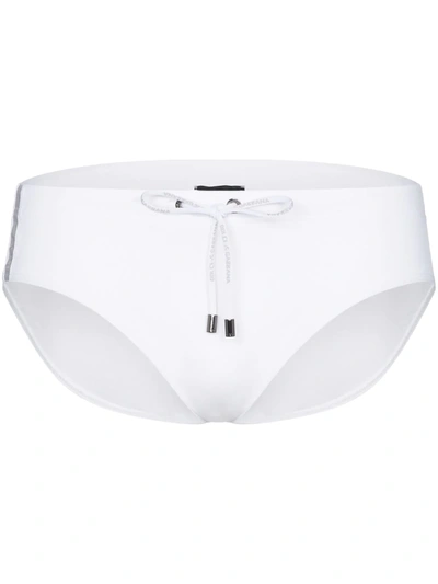 Dolce & Gabbana Side Stripe Swim Trunks In White