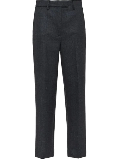 Prada Prince Of Wales Checked Trousers In Grey