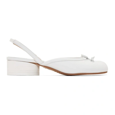 Maison Margiela Tabi 30mm Leather Slingback Pumps In White