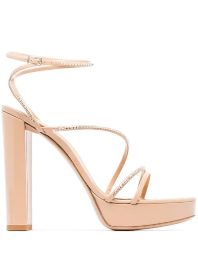 Gianvito Rossi Neutrals Neutral Seline 100 Crystal Strap Leather Sandals
