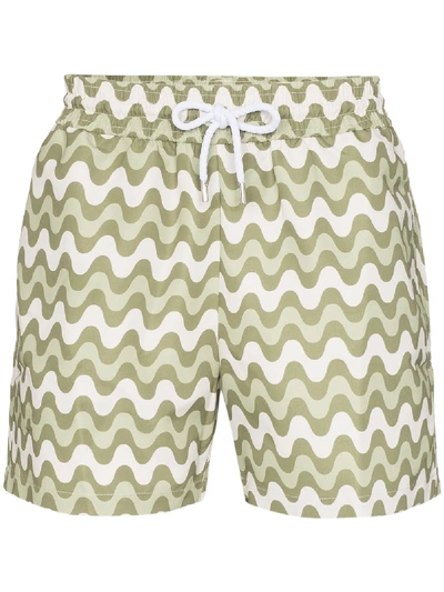 Frescobol Carioca Wave Stripe Swimming Shorts In Green