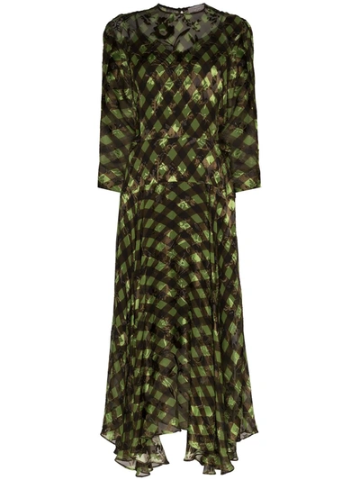 Preen By Thornton Bregazzi 'brooke' Midikleid Mit Vichy-karo In Green