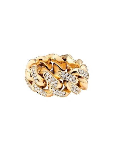 777 18k Yellow Gold Cuban Diamond Ring In 115 - Yellow: