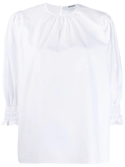 Msgm Ruched Neck Blouse In White