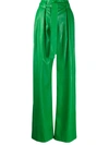 Msgm Leather Effect Palazzo Trousers In Green